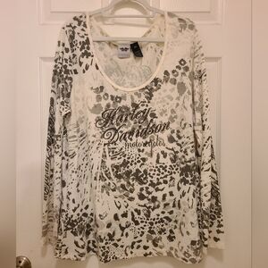 Harley-Davidson Women's Cream and Gray Long Sleeve Tee